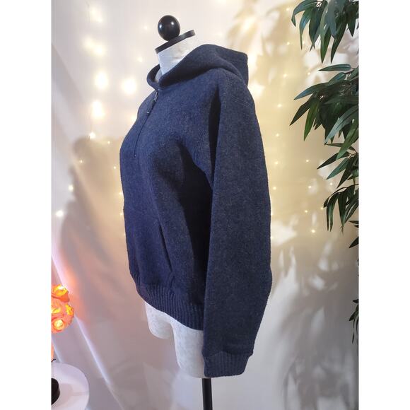 Abercrombie & Fitch Vintage Y2K Wool Blend 1/2 Zip Blue Hooded Sweater Womens L - Picture 5 of 12